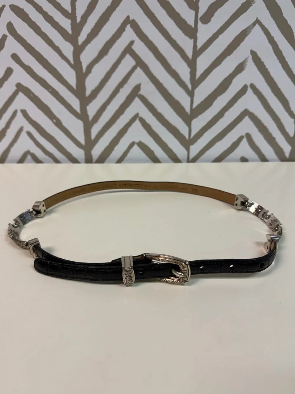 Talbots Black & Silver Genuine Leather Belt Size XS